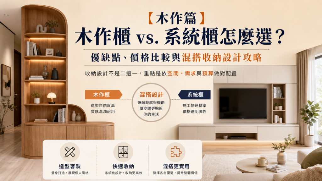 木作櫃與系統櫃怎麼選｜優缺點價格比較與混搭收納設計｜寶潤空間整合工程