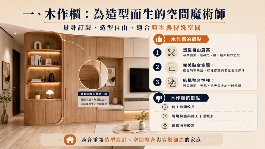 木作櫃客製化造型設計｜圓弧收邊展示櫃與空間整合｜寶潤空間整合工程