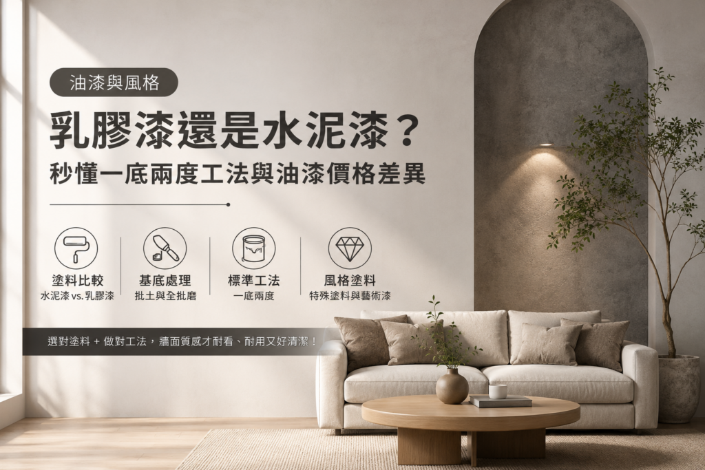 油漆工程乳膠漆與水泥漆比較｜一底兩度工法與油漆價格差異｜寶潤空間整合工程